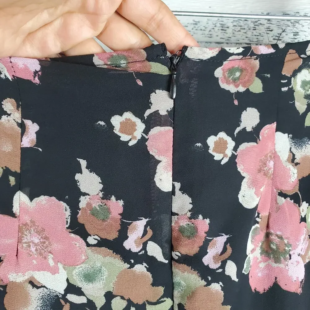 West of Melrose Pink Floral Ruffle Asymmetrical Skirt M Romantic Edgy Coquette